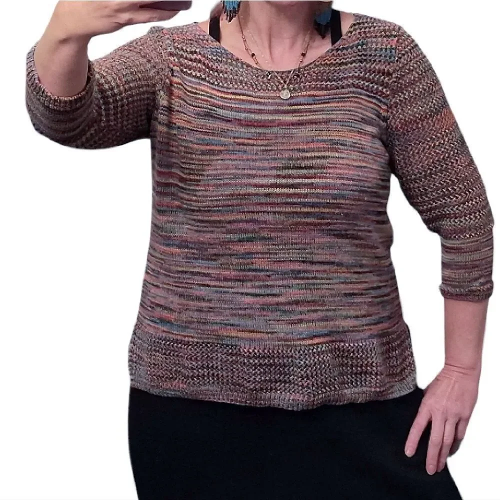 VTG JohnPaulRichard Colorful Elbow Sleeve Crochet‎ Knit Sweater Large